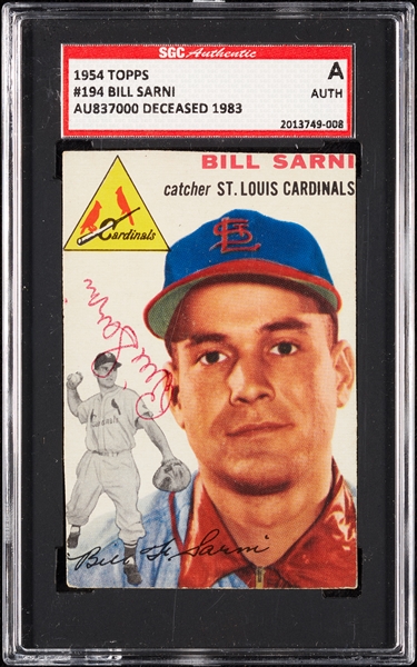 Bill Sarni Signed 1954 Topps No. 194 (SGC)