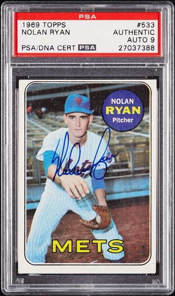 Nolan Ryan Signed 1969 Topps No. 533 (Graded PSA/DNA 9)