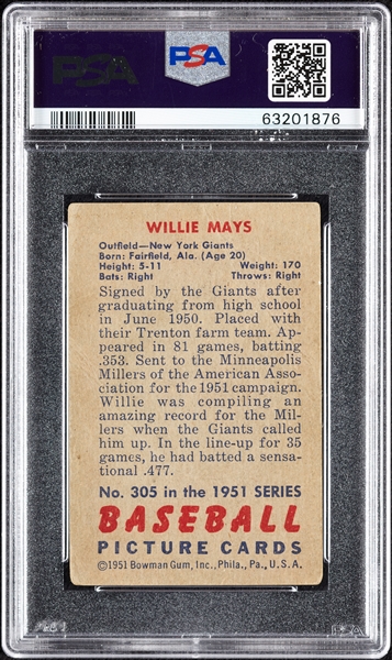 1951 Bowman Willie Mays RC No. 305 PSA 1