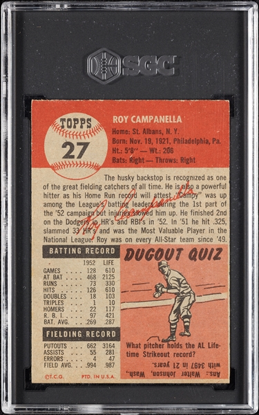 1953 Topps Roy Campanella No. 27 SGC 7