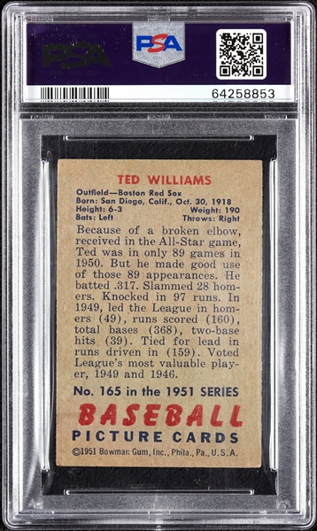 1951 Bowman Ted Williams No. 165 PSA 3