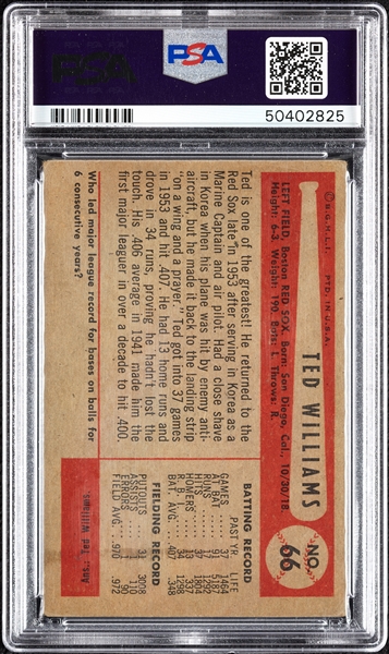 1954 Bowman Ted Williams No. 66 PSA 2.5