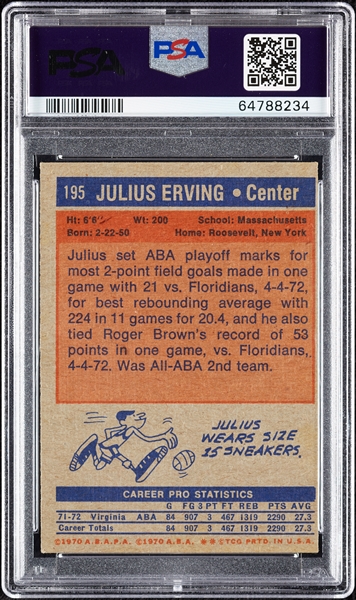 1972 Topps Julius Erving RC No. 195 PSA 6