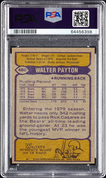 1979 Topps Walter Payton No. 480 PSA 9