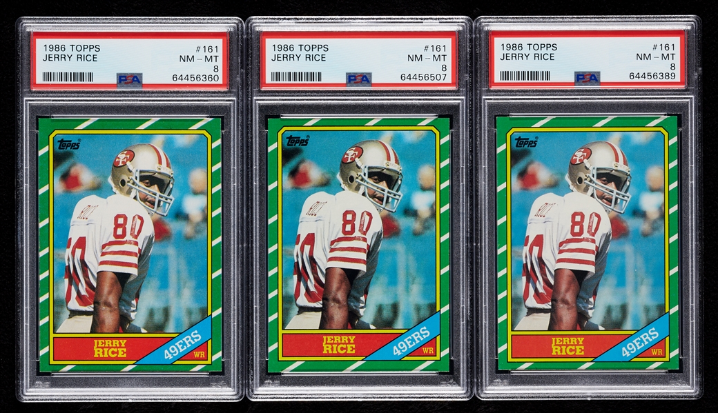 1986 Topps Jerry Rice RC No. 161 PSA 8 Group (3)