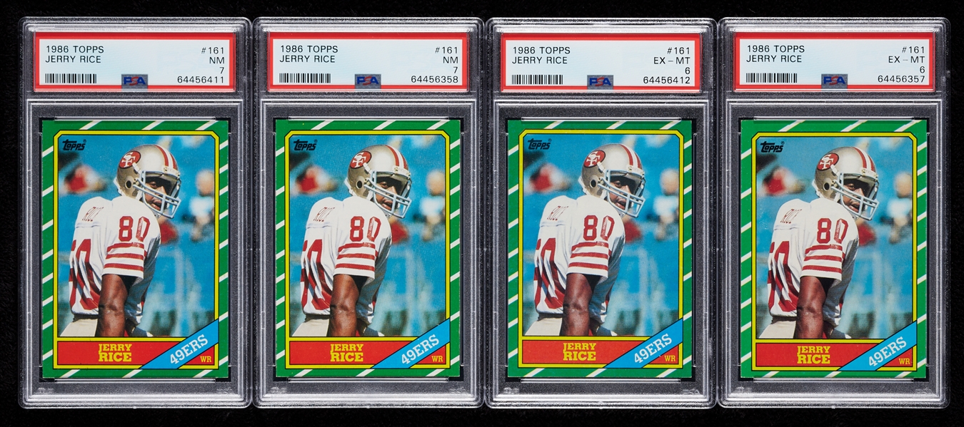 1986 Topps Jerry Rice RC No. 161 PSA-Graded Group (4)