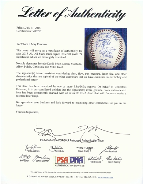 2015 American League All-Stars Team-Signed ASG Baseball (PSA/DNA)