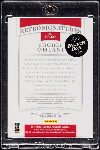 2019 National Treasures Shohei Ohtani Retro Signatures (Black Box 1/1)