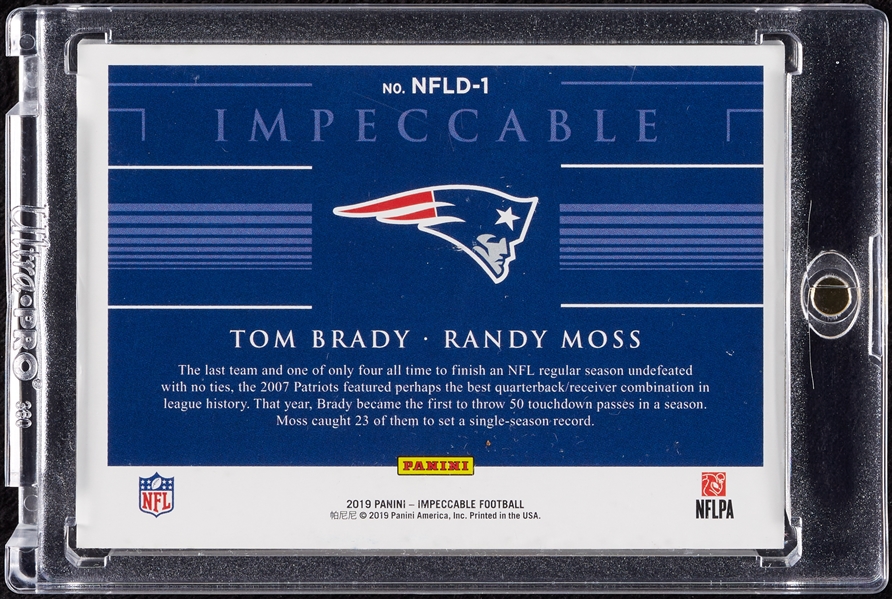 2019 Impeccable Tom Brady/Randy Moss Silver Bar (6/20)