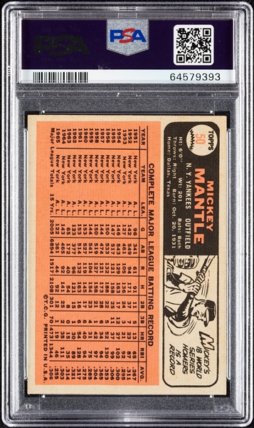 1966 Topps Mickey Mantle No. 50 PSA 7