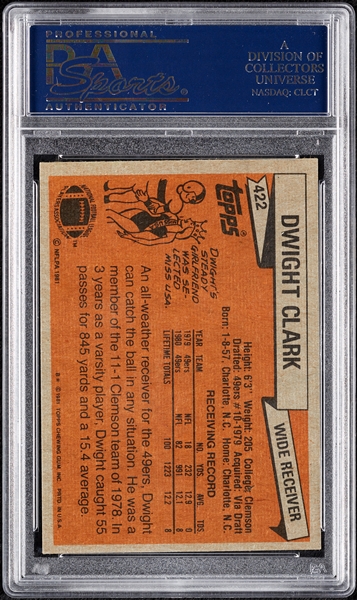 Dwight Clark Signed 1981 Topps RC No. 422 with The Catch Diagram (PSA/DNA)