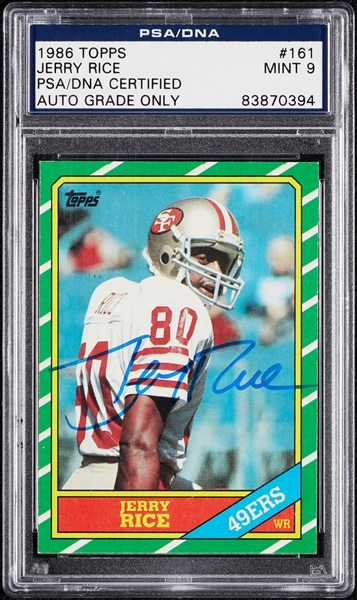 Jerry Rice Signed 1986 Topps RC No. 161 (Graded PSA/DNA 9)