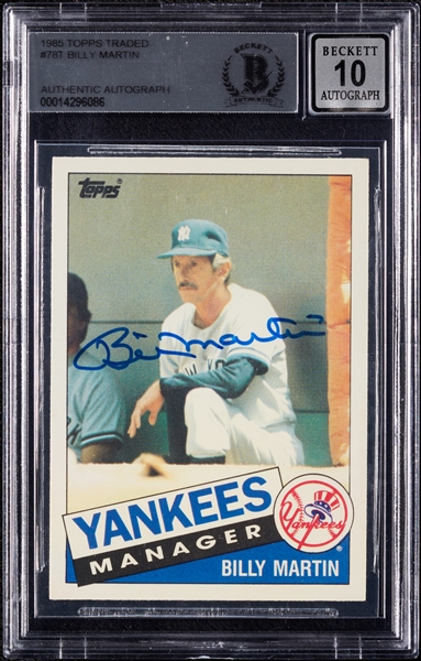 Billy Martin Signed 1985 Topps Traded No. 78T (Graded BAS 10)