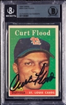 Curt Flood Signed 1958 Topps RC No. 464 (BAS)