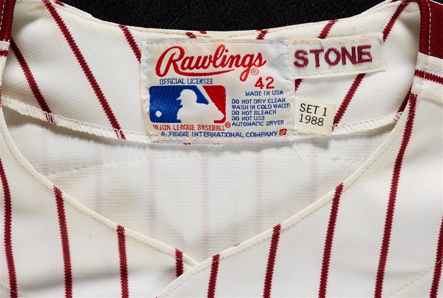 1988 Jeff Stone Phillies Game-Worn Home Pinstripe