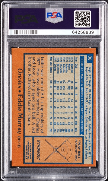 1977-79 Topps Baseball High-Grade Sets, Extras, Murray Rookie PSA 7 (2,760)