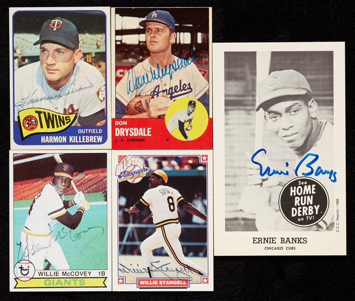 HOFers Signed Card Group with Drysdale, Banks (5)
