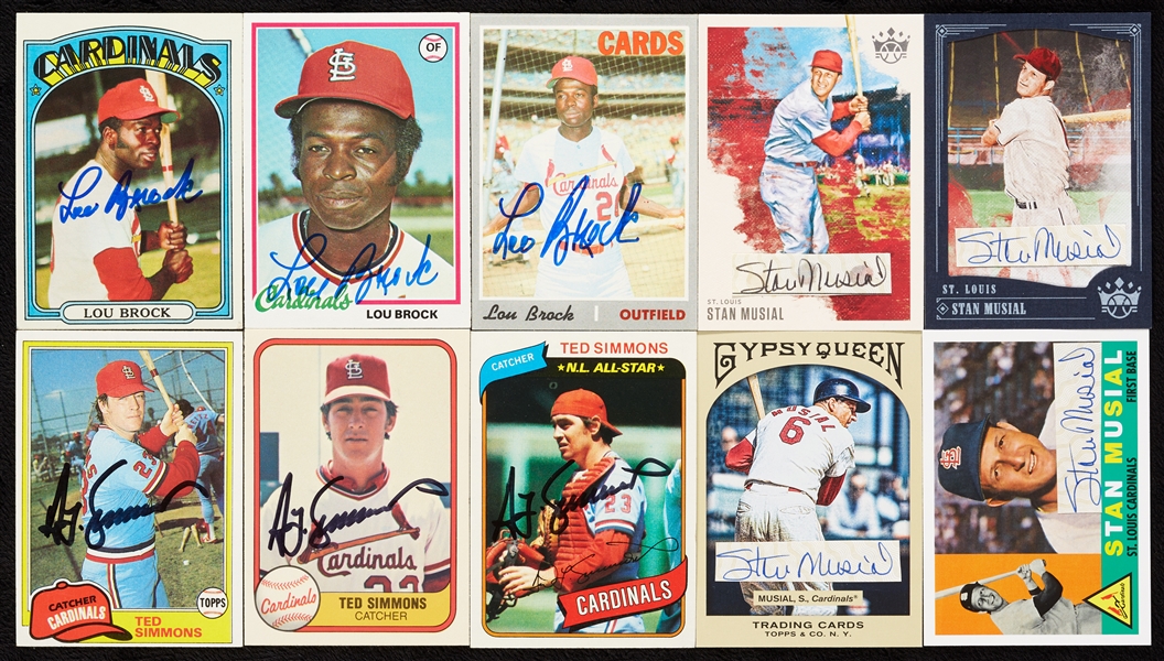 Lou Brock, Stan Musial & Other HOFers Signed Card Group (10)