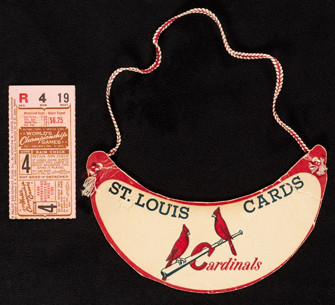 1944 World Series Ticket and Cardinals Visor (2)