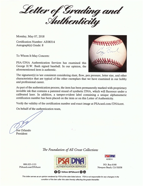 George H.W. Bush Single-Signed ONL Baseball (PSA/DNA) (AUTO 8)