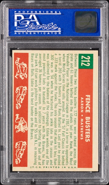 1959 Topps Fence Busters (Aaron/Mathews) No. 212 PSA 8 (OC)