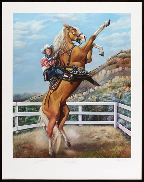 Roy Rogers Signed Roy And Trigger 23x30 Lithograph by Gina Faulk Lithograph (259/500)