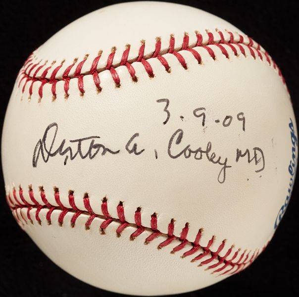 Denton Cooley Twice-Signed OML Baseball (PSA/DNA)