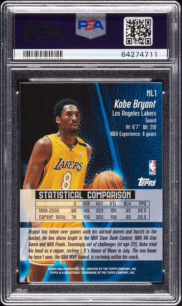 2000 Topps Kobe Bryant No Limit No. 1 PSA 10