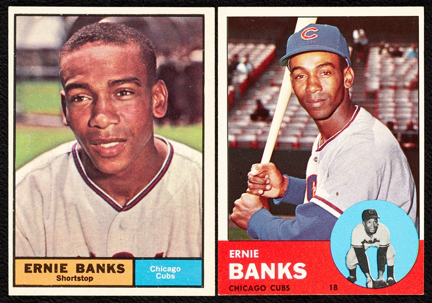 High-Grade 1961 and 1963 Topps Ernie Banks Cards (2)