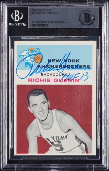 Richie Guerin Signed 1961 Fleer RC No. 17 (BAS)