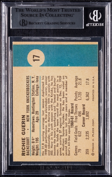 Richie Guerin Signed 1961 Fleer RC No. 17 (BAS)