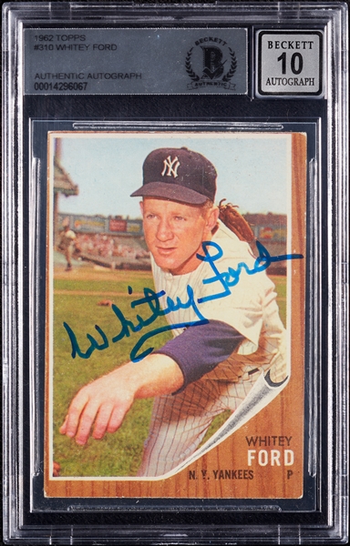 Whitey Ford Signed 1962 Topps No. 310 (Graded BAS 10)