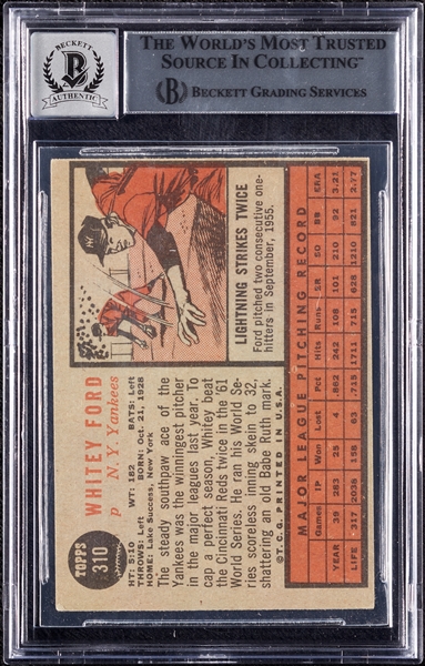 Whitey Ford Signed 1962 Topps No. 310 (Graded BAS 10)
