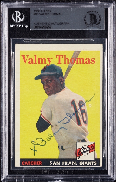 Valmy Thomas Signed 1958 Topps No. 86 (BAS)