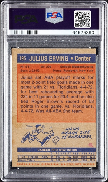 1972 Topps Basketball Near Set, PSA 4 No. 195 Erving Rookie (245/264)