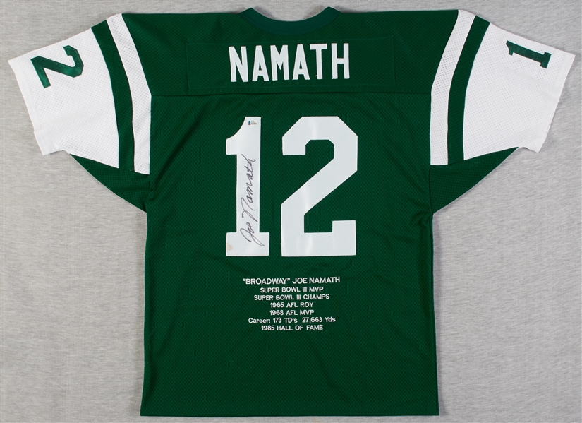 Joe Namath Signed Jets STAT Jersey (BAS)