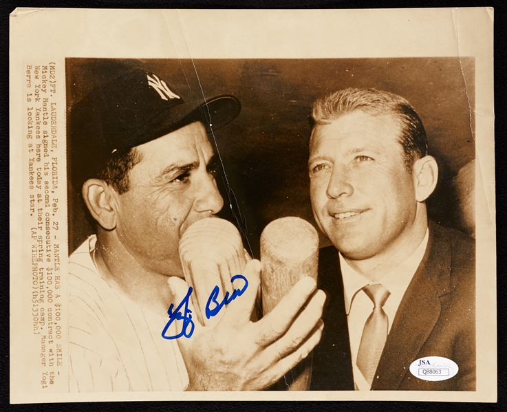 Yogi Berra Signed Wire Photo with Mickey Mantle (JSA)