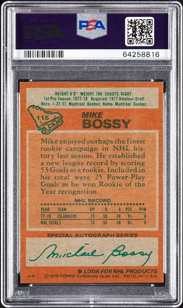 1978 Topps Mike Bossy RC No. 115 PSA 8