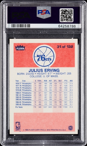 1986 Fleer Julius Erving No. 31 PSA 9