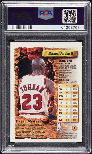 1993 Finest Michael Jordan No. 1 PSA 9