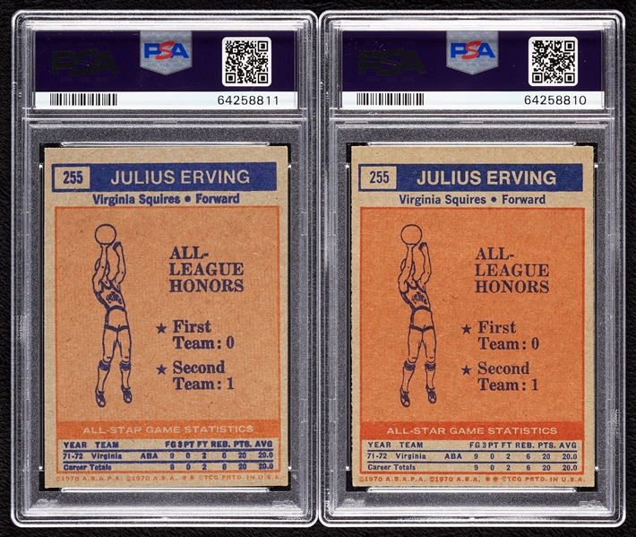 1972 Topps Julius Erving All-Star No. 255 PSA-Graded Pair (2)