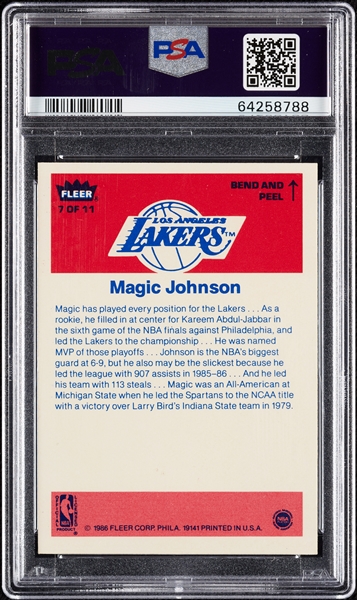 1986 Fleer Magic Johnson Sticker No. 7 PSA 8