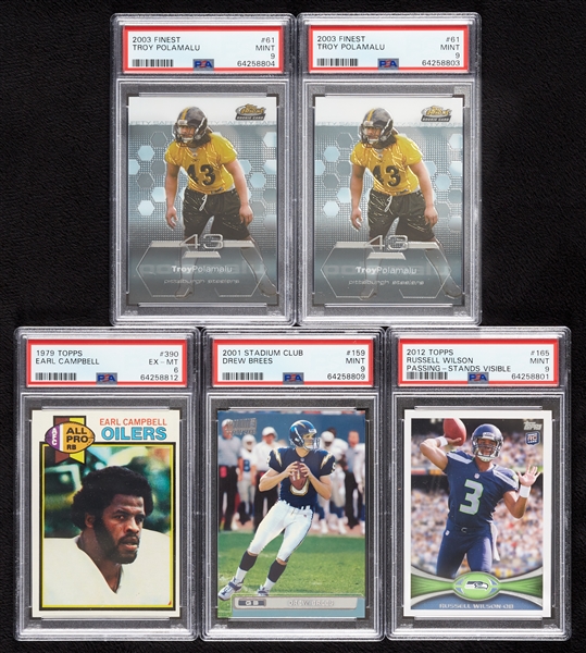 Football RC PSA-Graded Group with Brees, Earl Campbell (5)