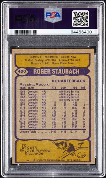 1979 Topps Roger Staubach No. 400 PSA 9