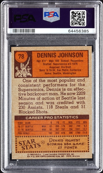 1978 Topps Dennis Johnson RC No. 78 PSA 9