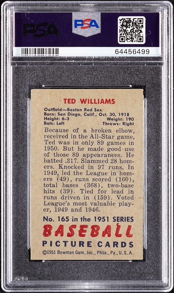 1951 Bowman Ted Williams No. 165 PSA Authentic