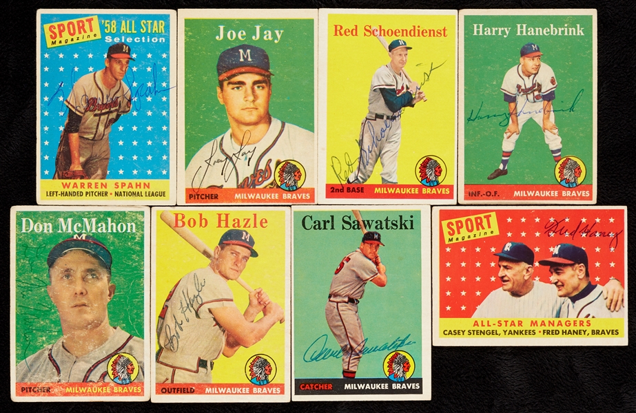 Signed 1958 Topps Milwaukee Braves Card Group (16)