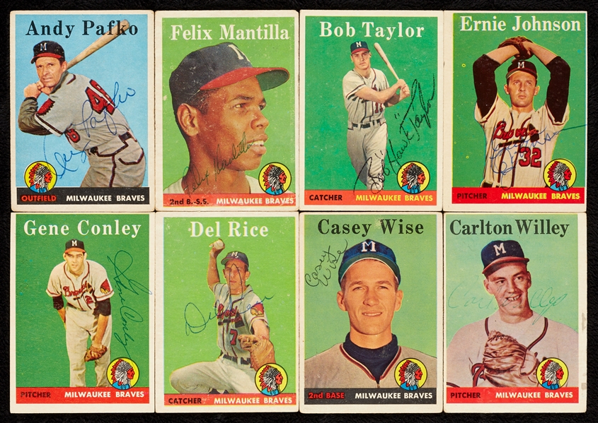 Signed 1958 Topps Milwaukee Braves Card Group (16)