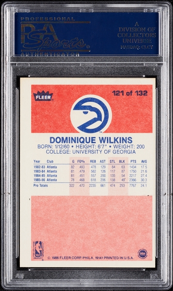 Dominique Wilkins Signed 1986 Fleer RC No. 121 (Graded PSA/DNA 10)