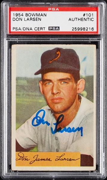 Don Larsen Signed 1954 Bowman RC No. 101 (PSA/DNA)